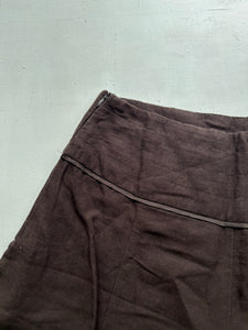 Brown linen mid rise pleated mid skirt 90s y2k vintage (S)