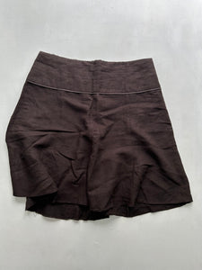 Brown linen mid rise pleated mid skirt 90s y2k vintage (S)