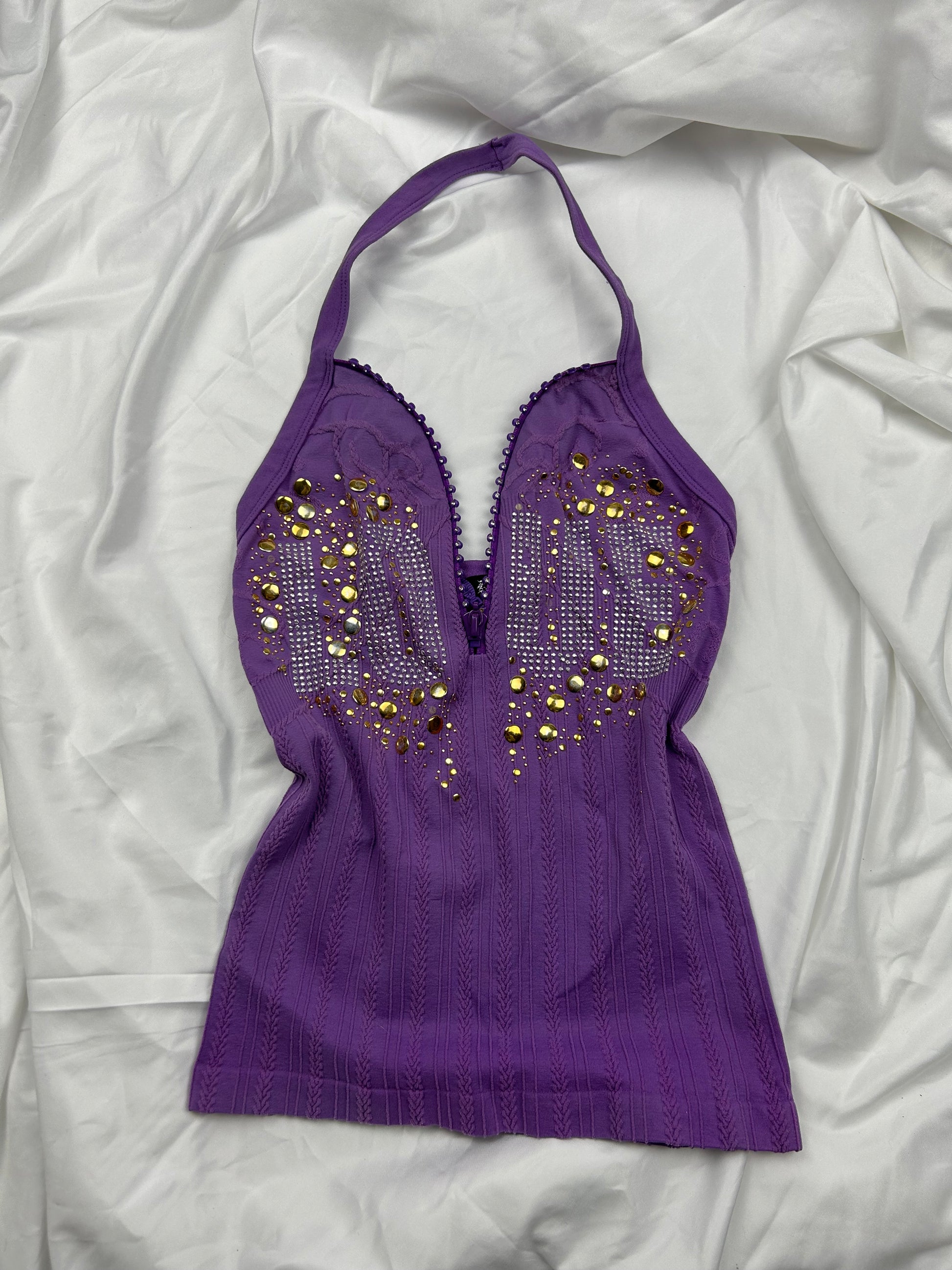 Stretchy zip up strass top (S)