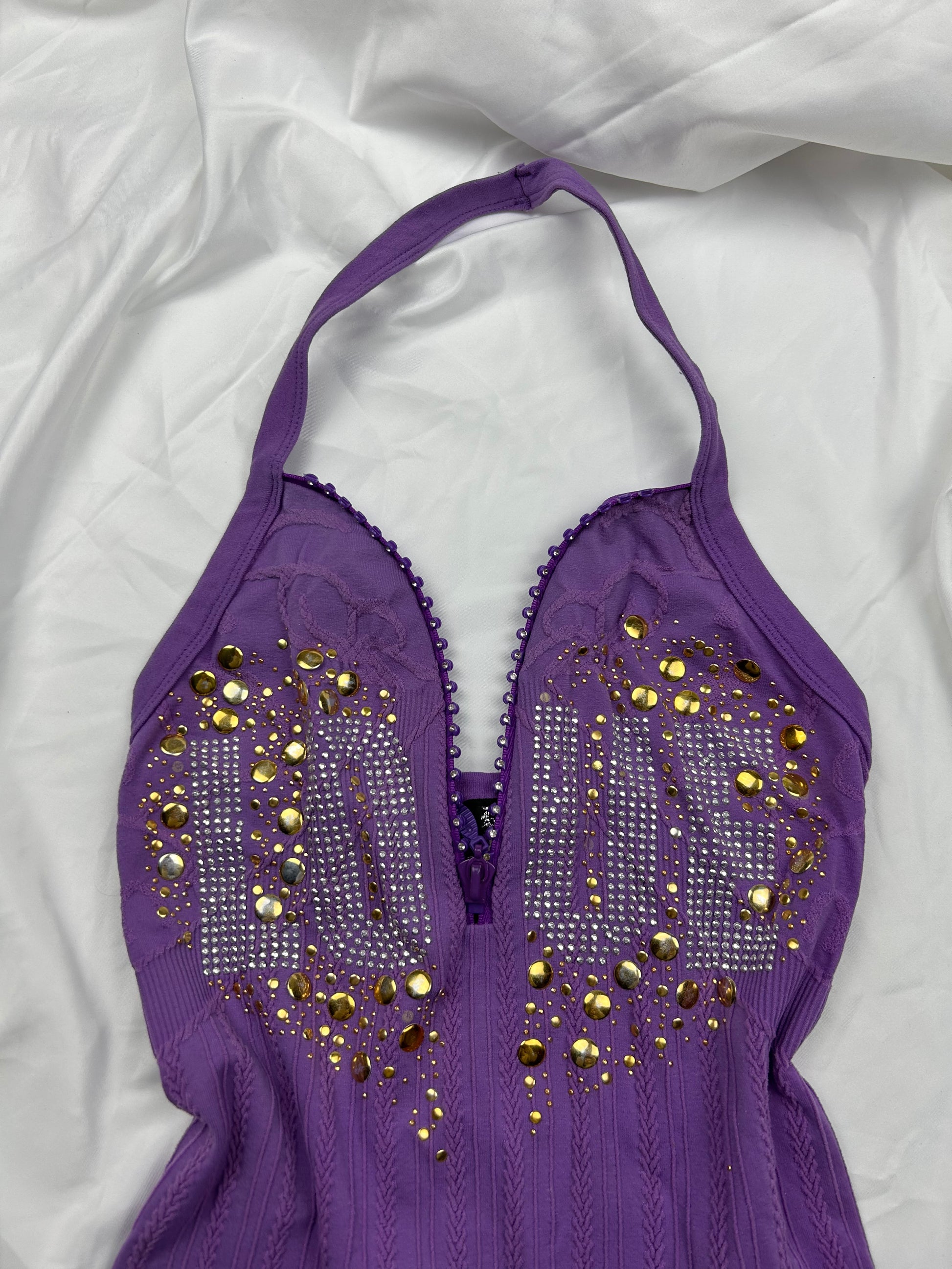 Stretchy zip up strass top (S)