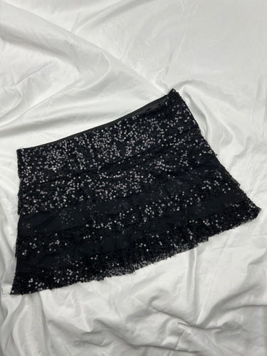 Black sequins  low rise pleated mini skirt (S/M)