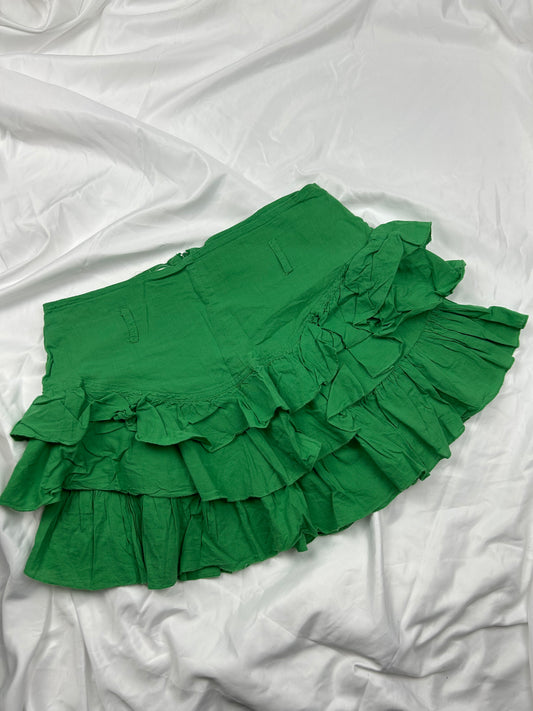 Green cotton low rise mini pleated skirt (M)