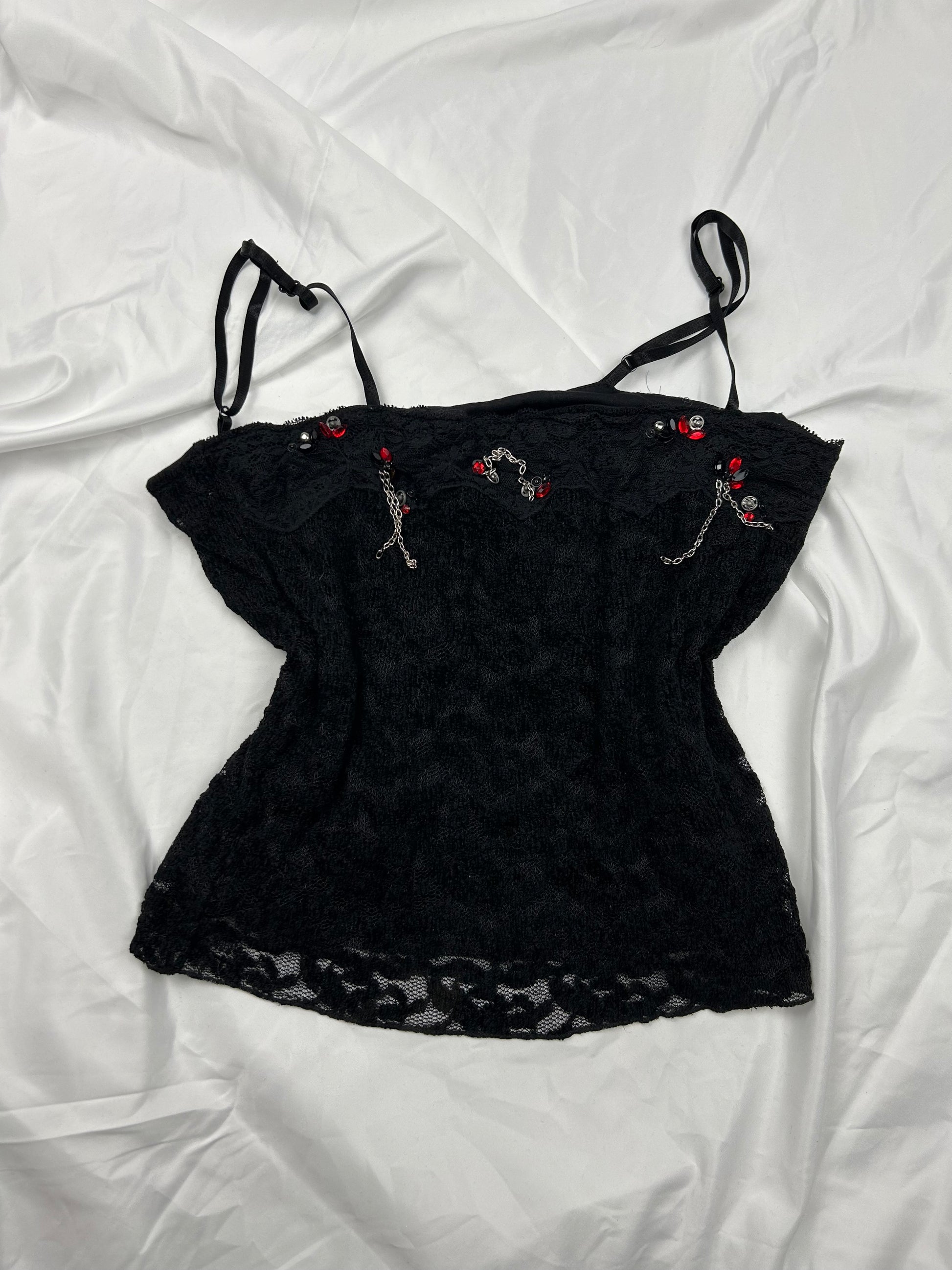 Black lace lined cami top (S)