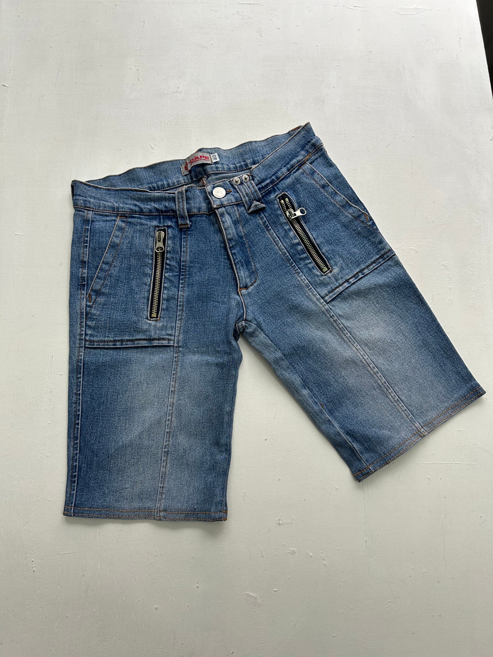 Blue denim low rise mid short (XS)