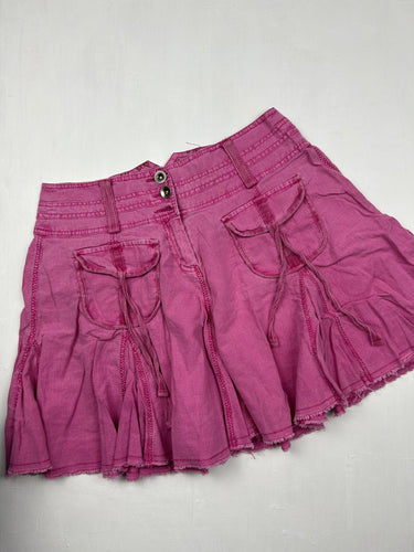 Pink linen & cotton low rise mini pleated skirt (S/M)