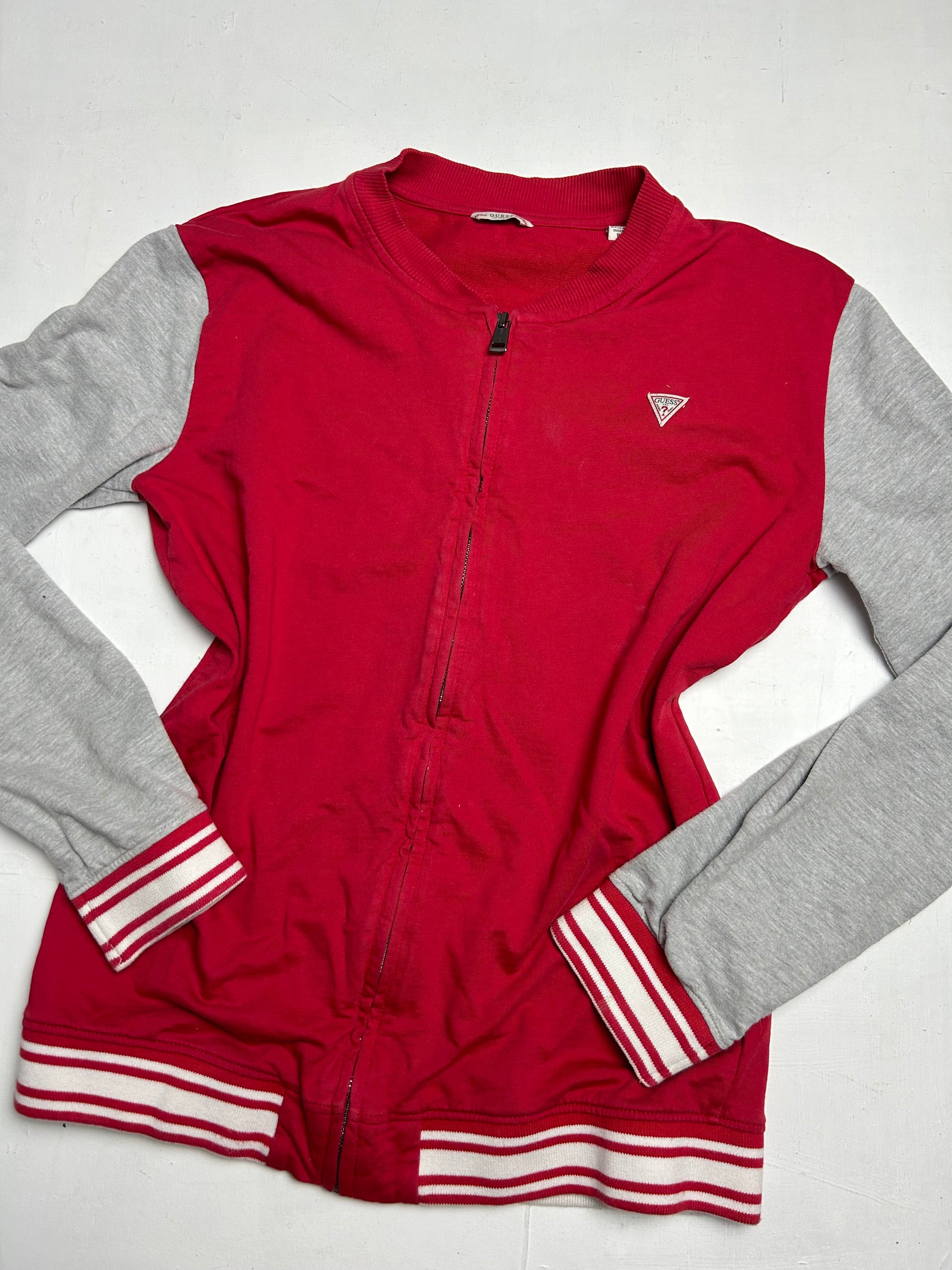 Red & grey cotton zip up hoodie logo jacket (S/M)