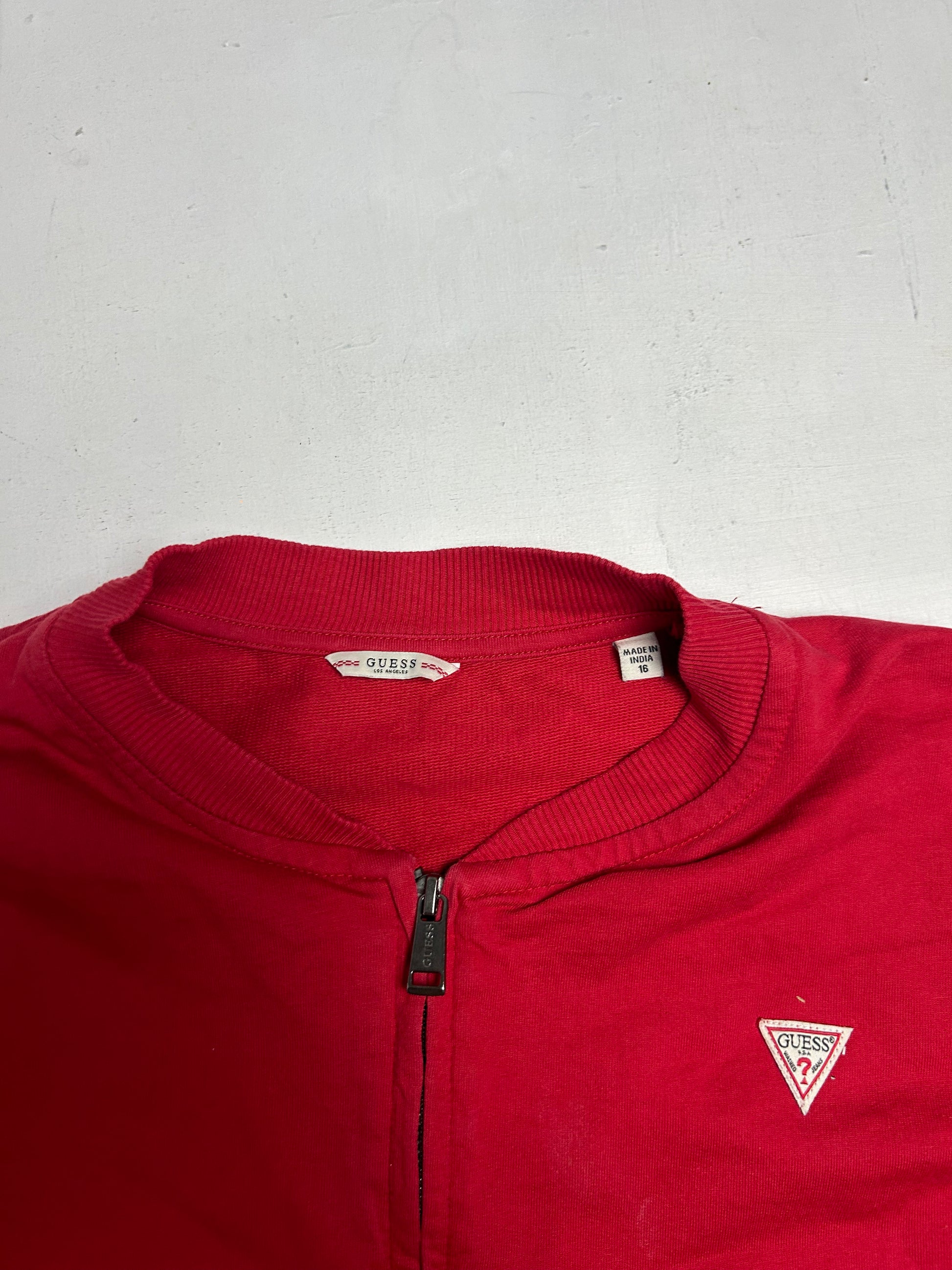 Red & grey cotton zip up hoodie logo jacket (S/M)