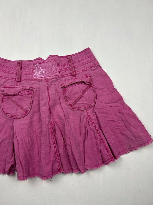 Pink linen & cotton low rise mini pleated skirt (S/M)