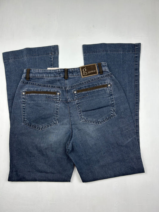 Navy blue mid rise baggy bootcut denim pants (S)