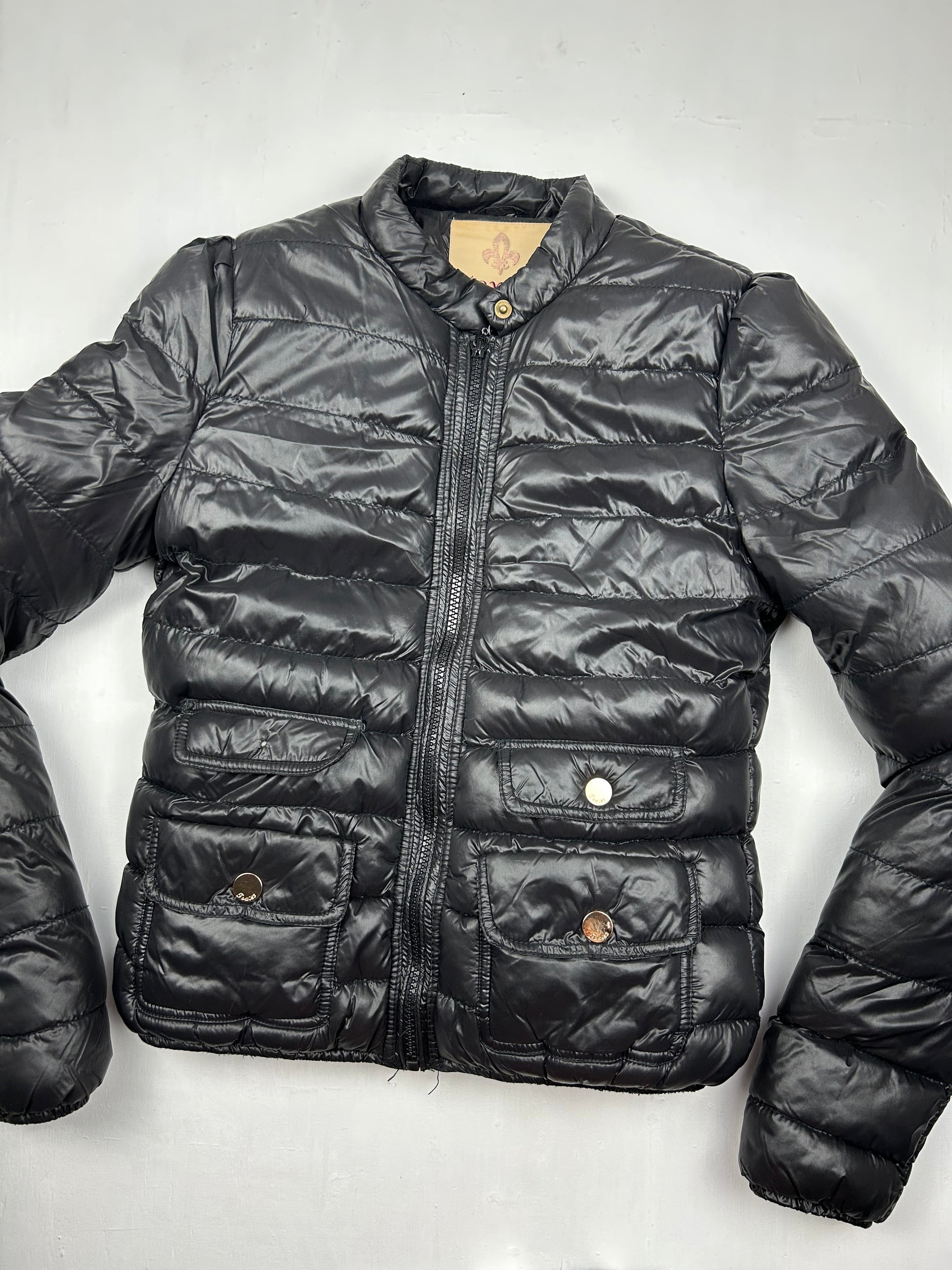 Black puffer zip up biker jacket (S)