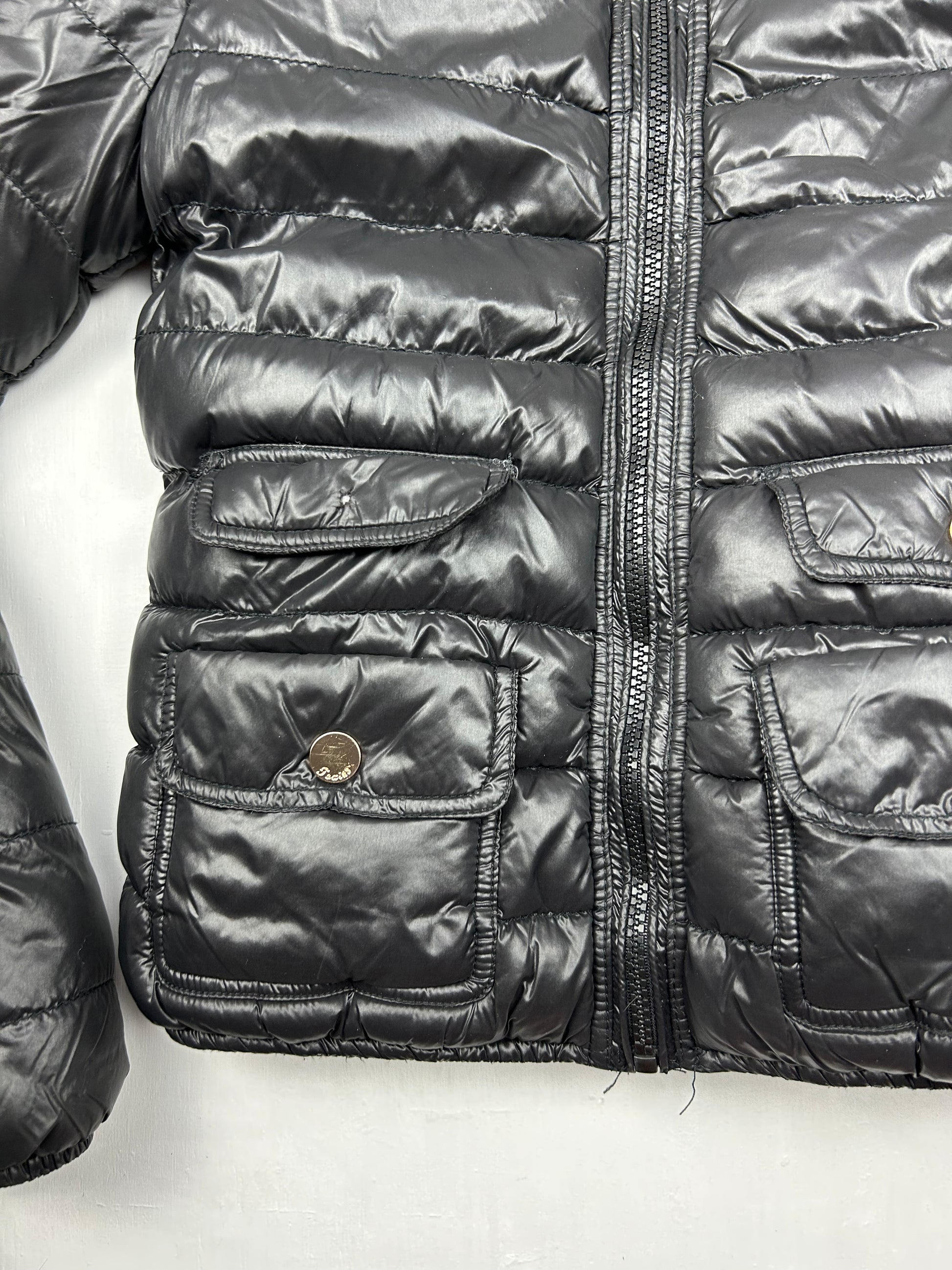 Black puffer zip up biker jacket (S)