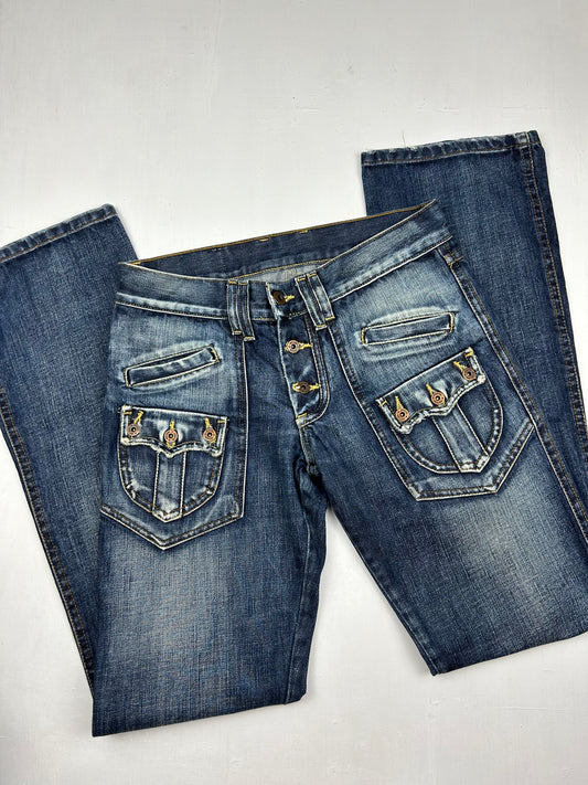 Navy blue low rise bootcut denim pants (S)