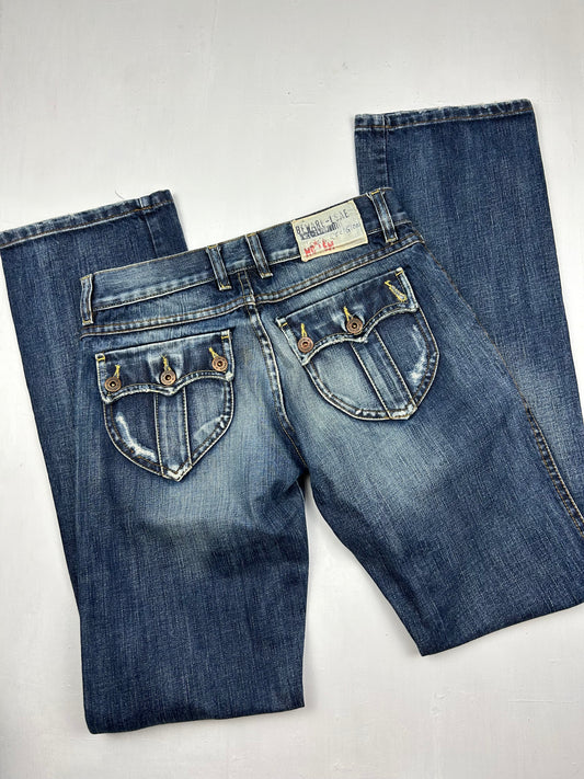 Navy blue low rise bootcut denim pants (S)