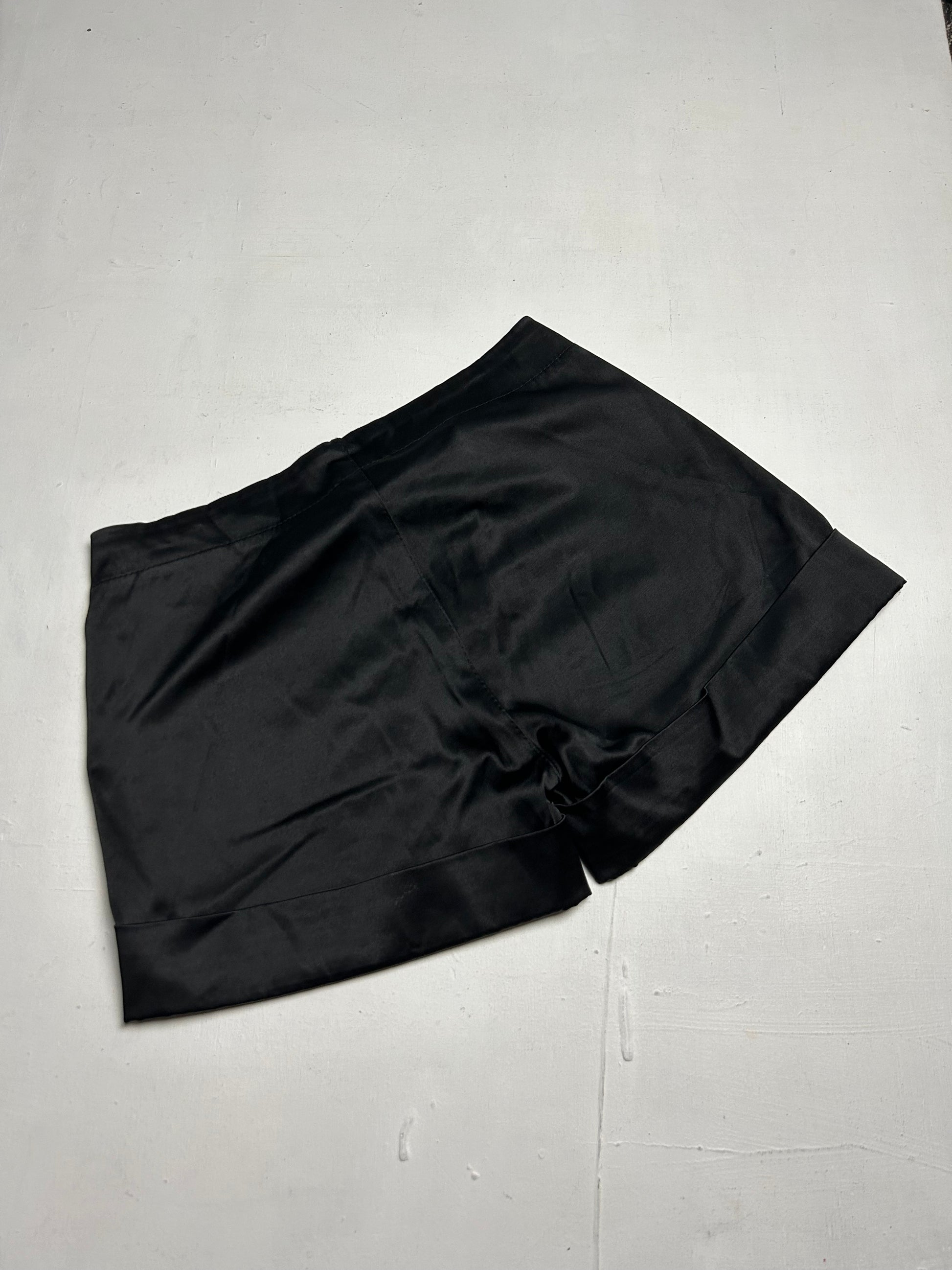 Black satin effect low rise mini short (S/M)