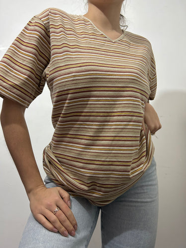 Beige striped y2k 90s vintage tee (M/L)