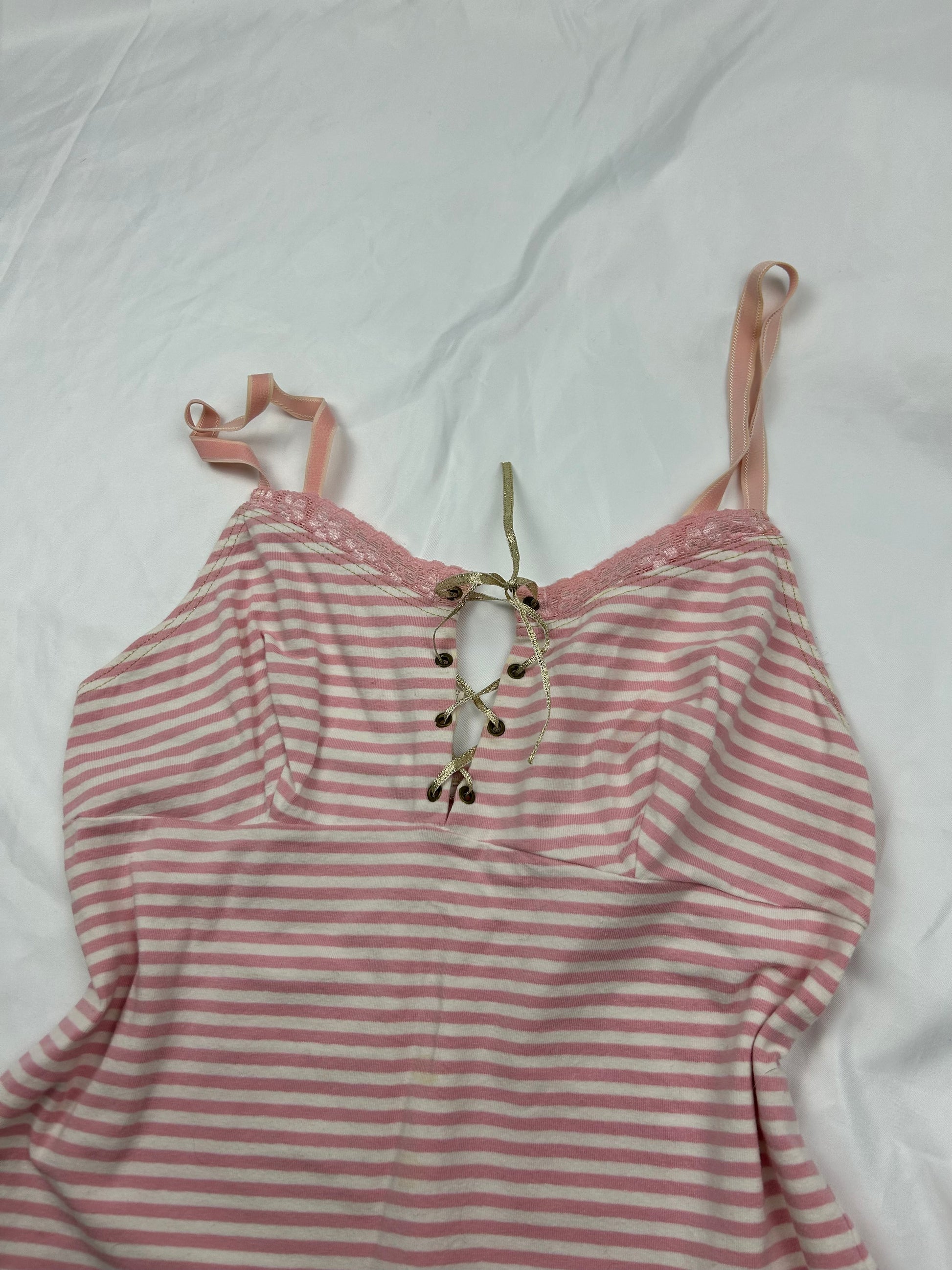 White & pink lace up cami top (S/M)