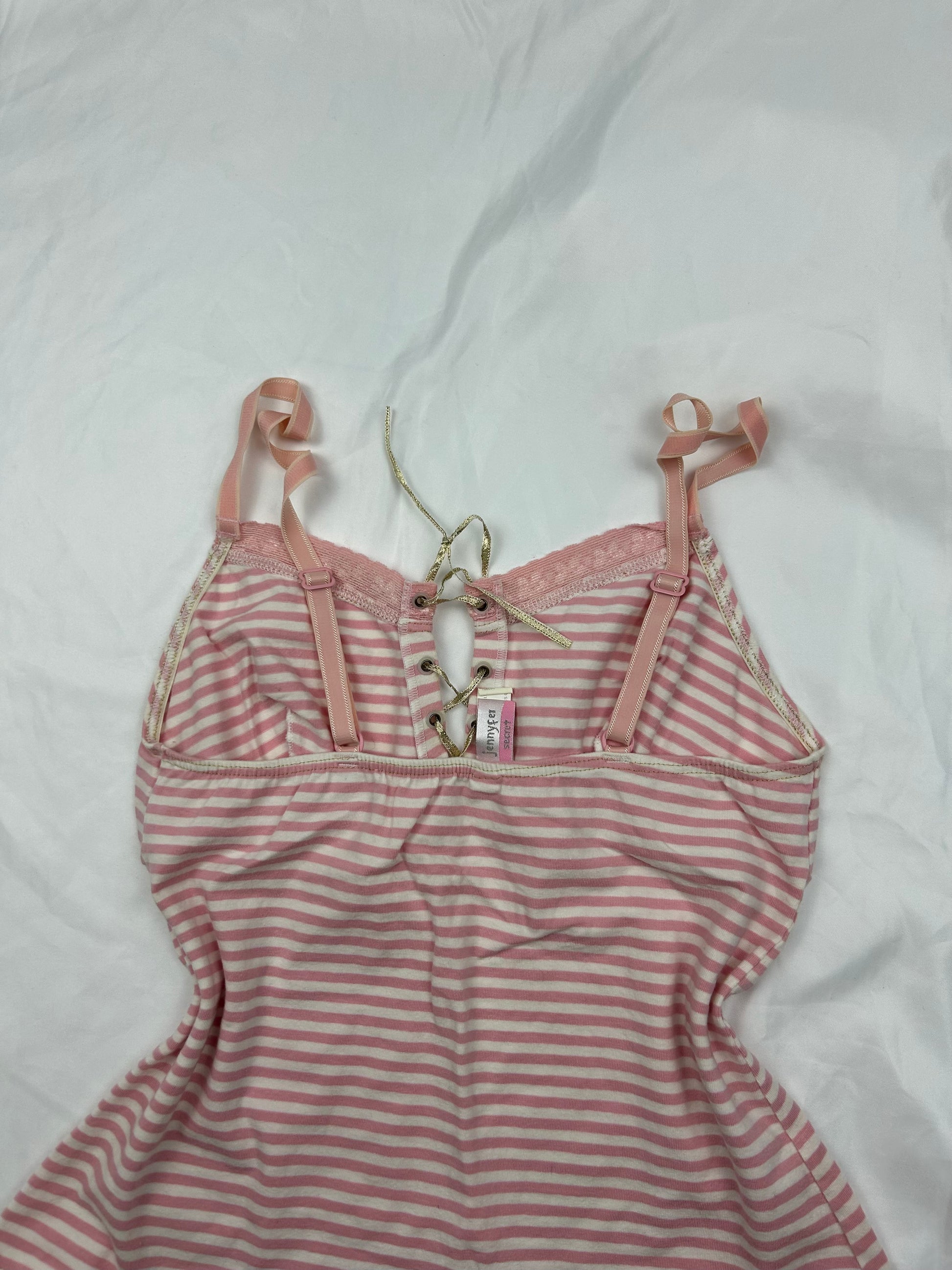 White & pink lace up cami top (S/M)