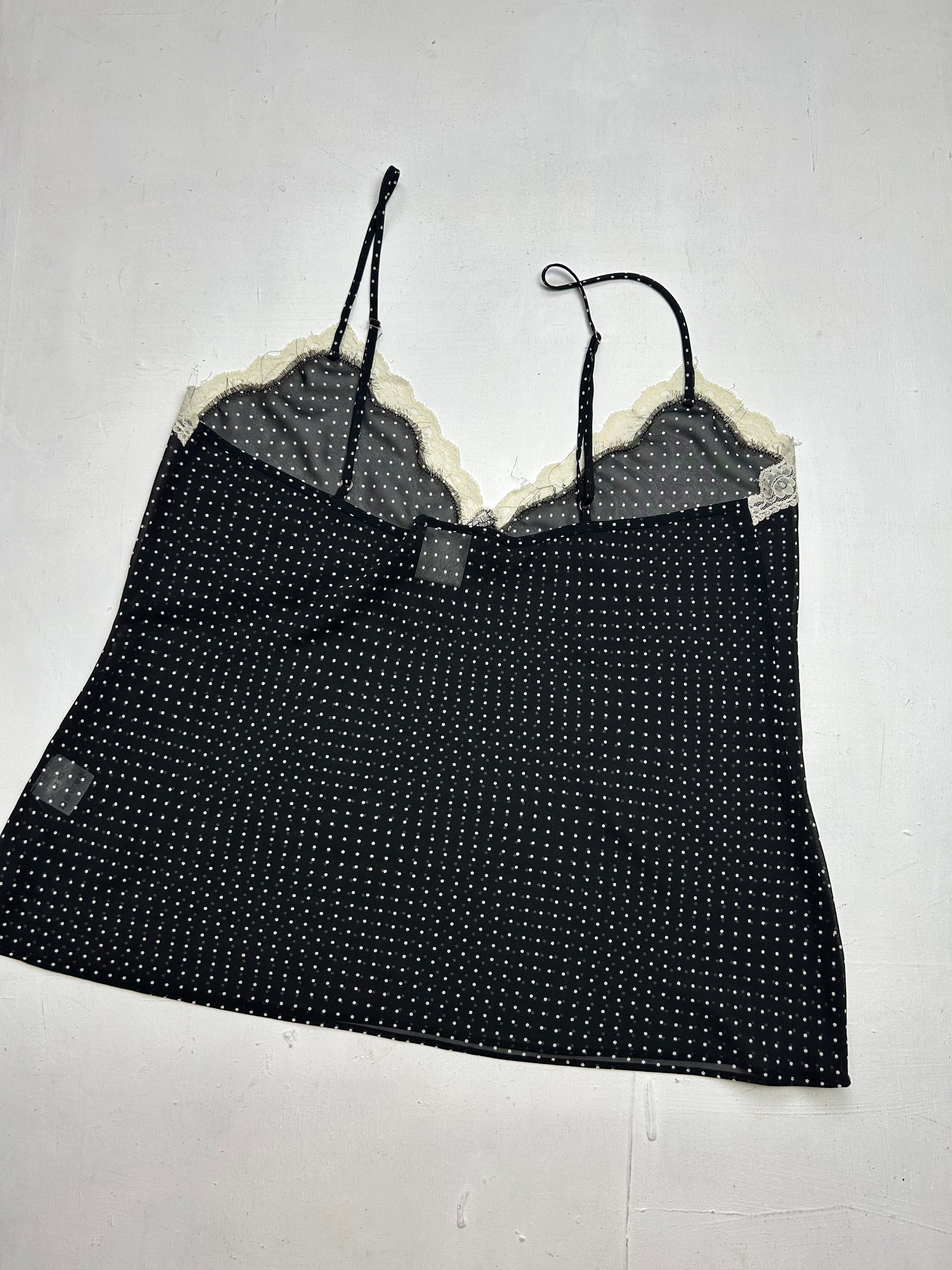 Black mesh polka dots babydoll cami top + pants set (L)