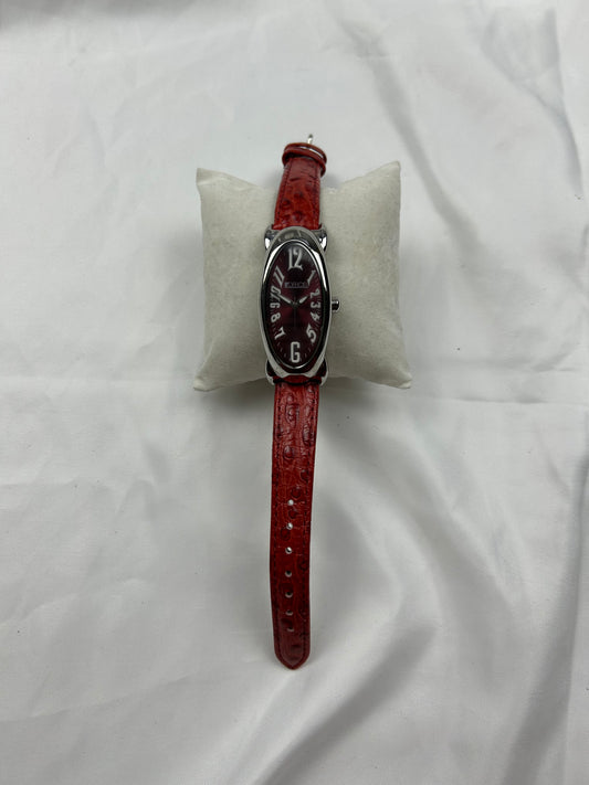 Vintage stainless steel red leather silver watch jewelry