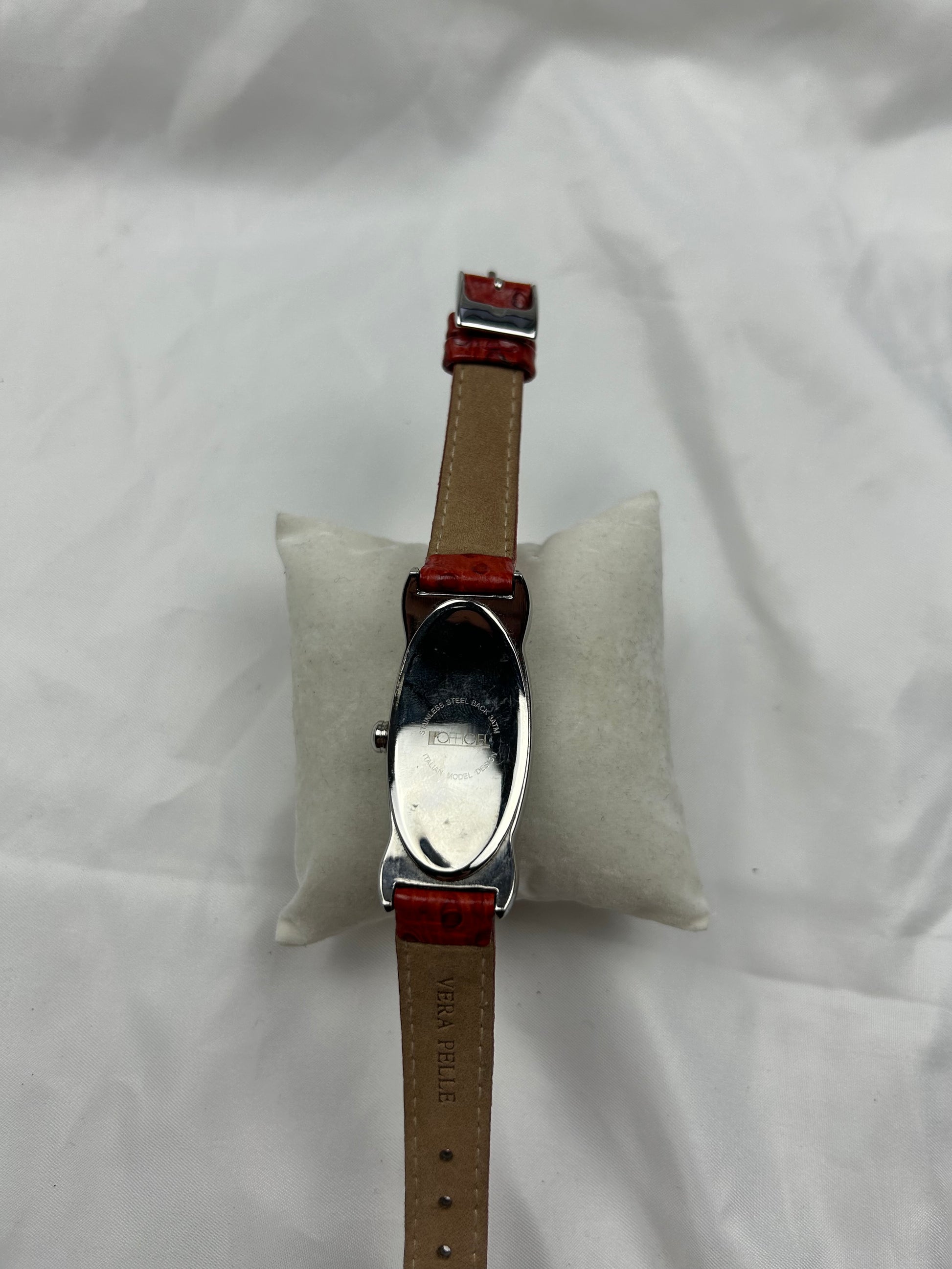 Vintage stainless steel red leather silver watch jewelry