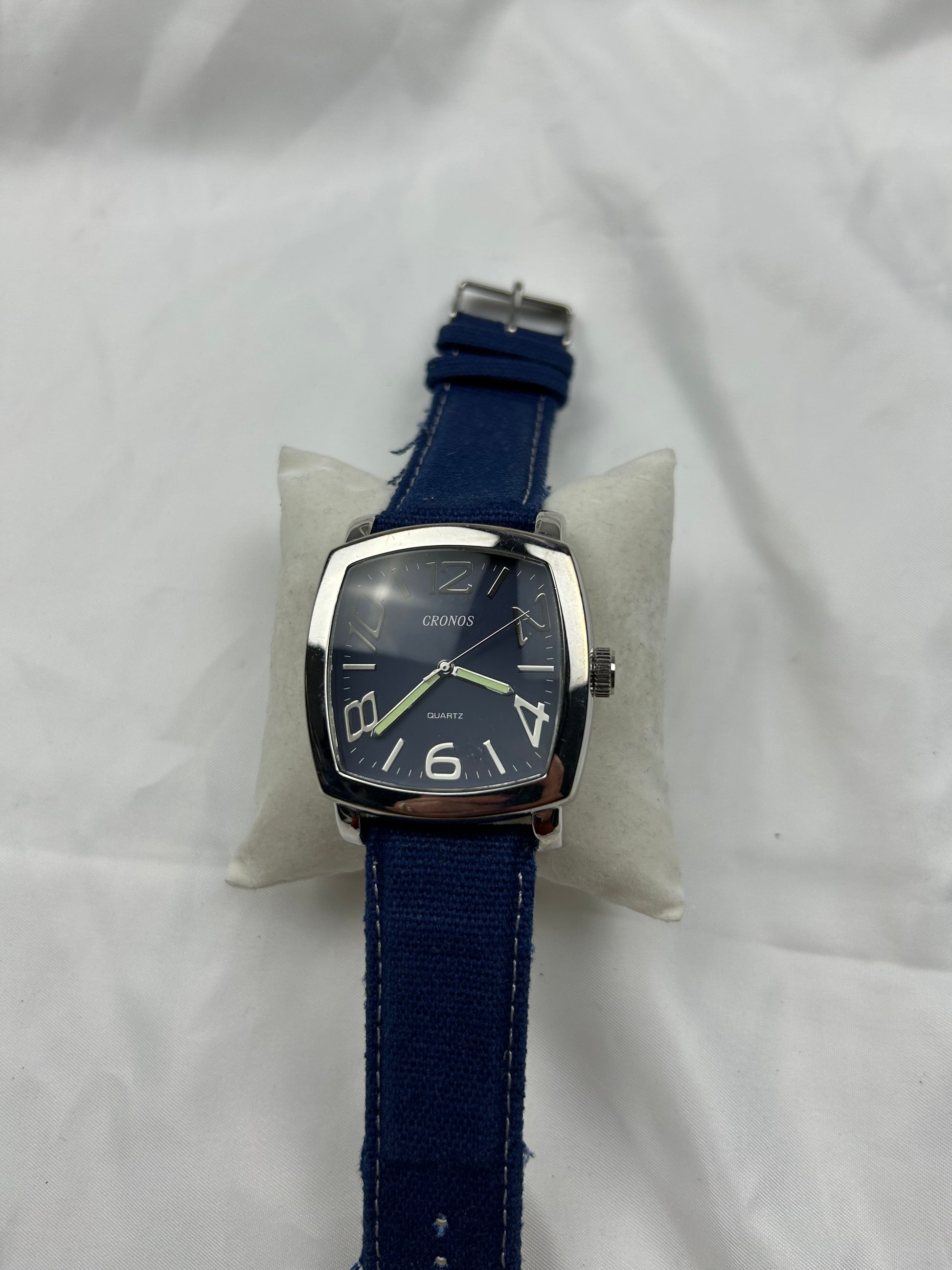 Vintage stainless steel navy leather silver watch jewelry