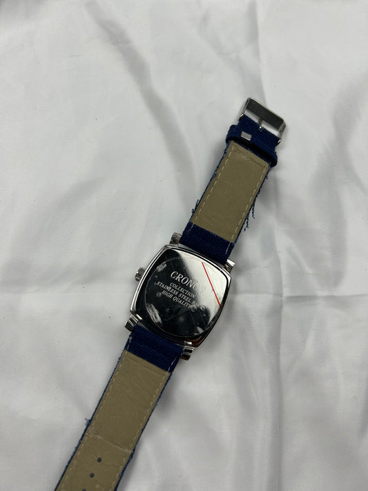 Vintage stainless steel navy leather silver watch jewelry