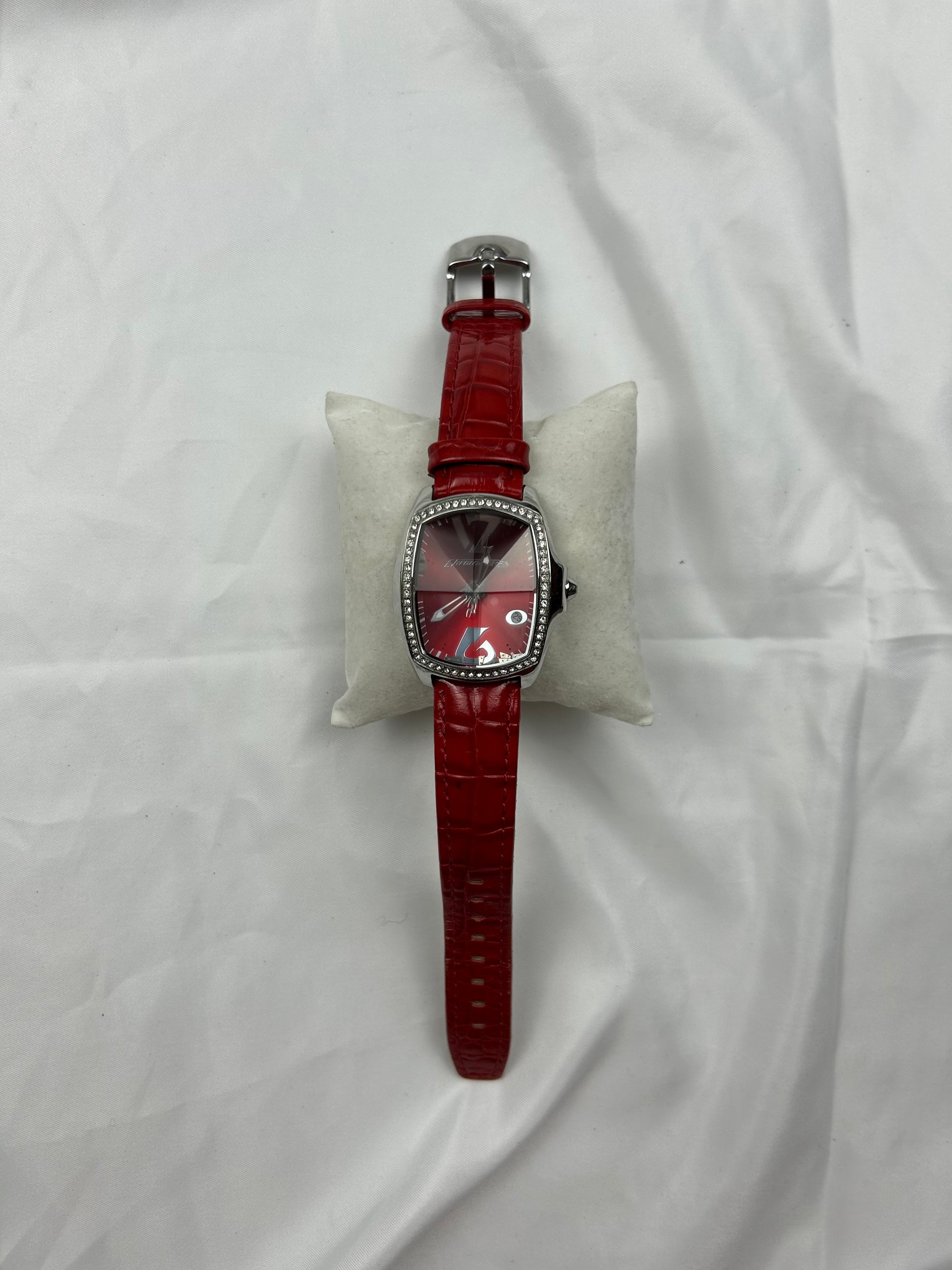 Vintage stainless steel red leather silver watch jewelry