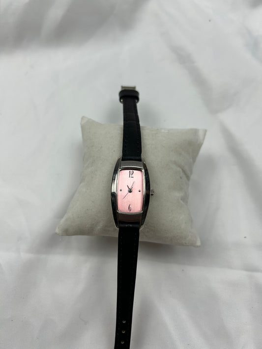 Vintage stainless steel pink leather silver watch jewelry