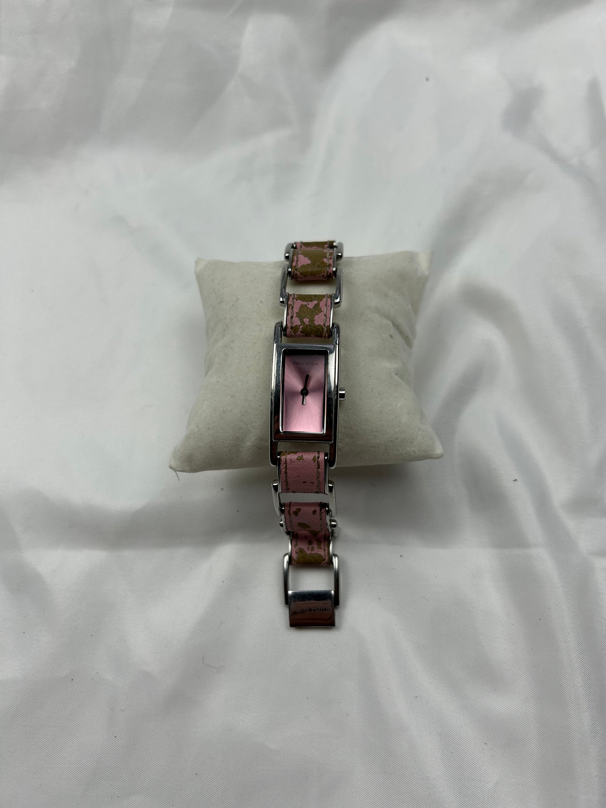 Vintage stainless steel pink leather silver watch jewelry