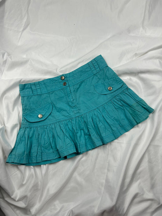 Blue cotton mini / micro low rise pleated skirt (S)