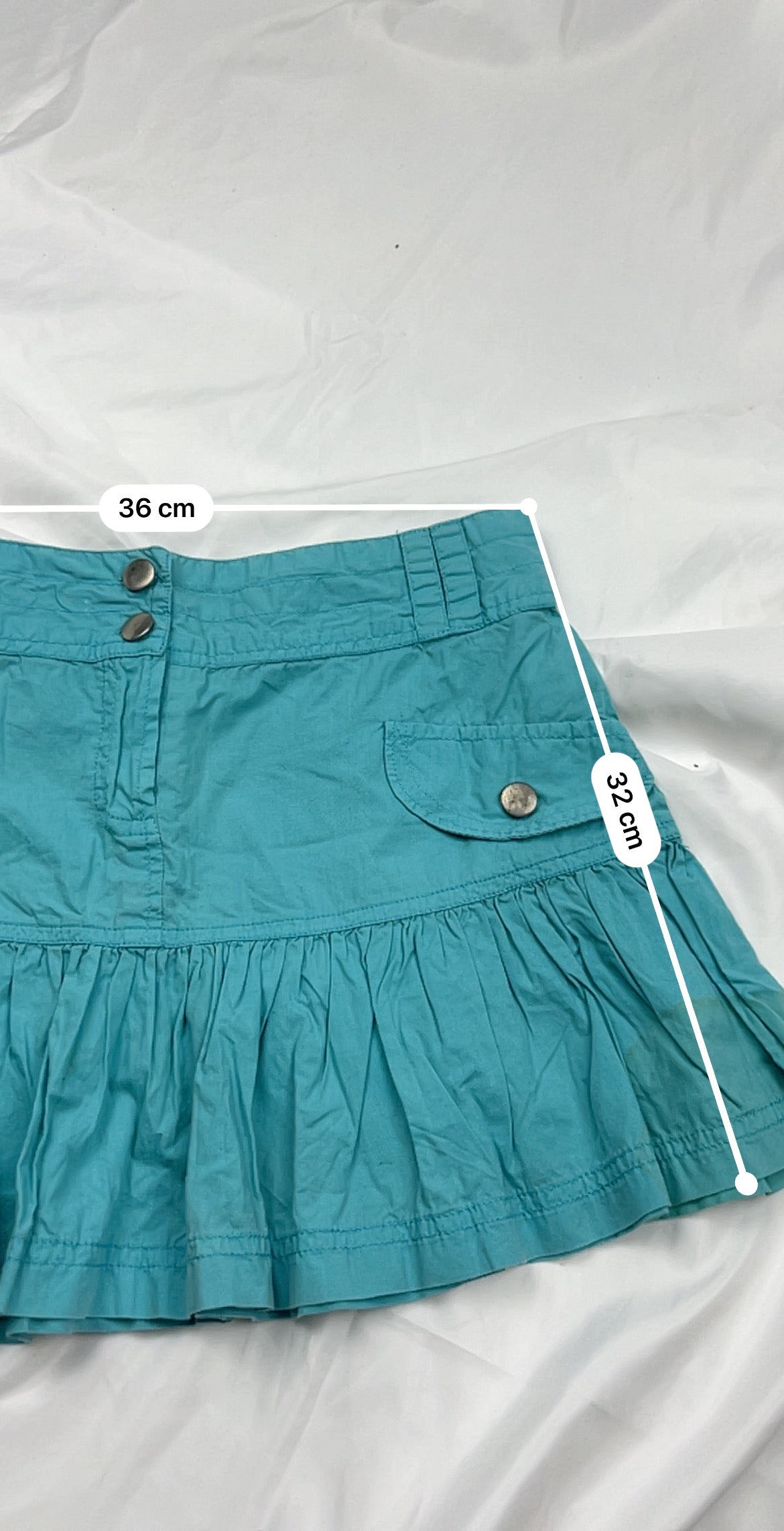 Blue cotton mini / micro low rise pleated skirt (S)