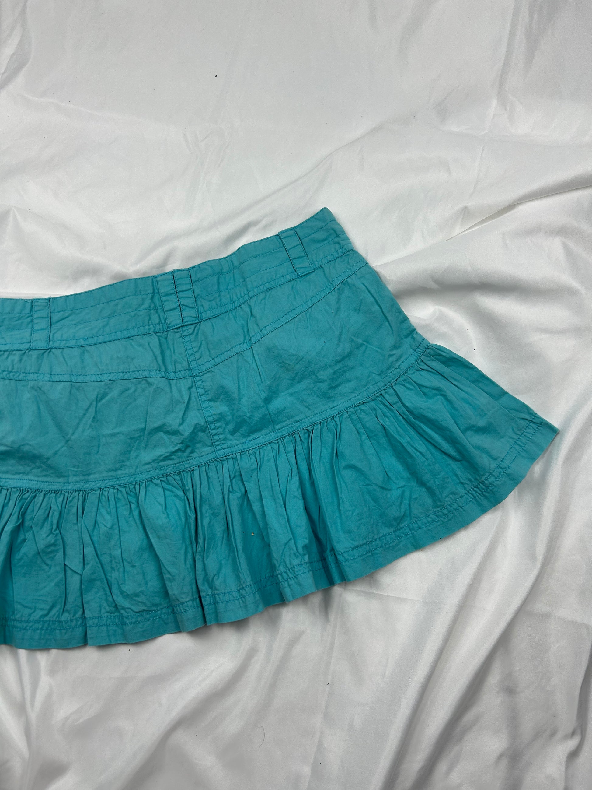 Blue cotton mini / micro low rise pleated skirt (S)