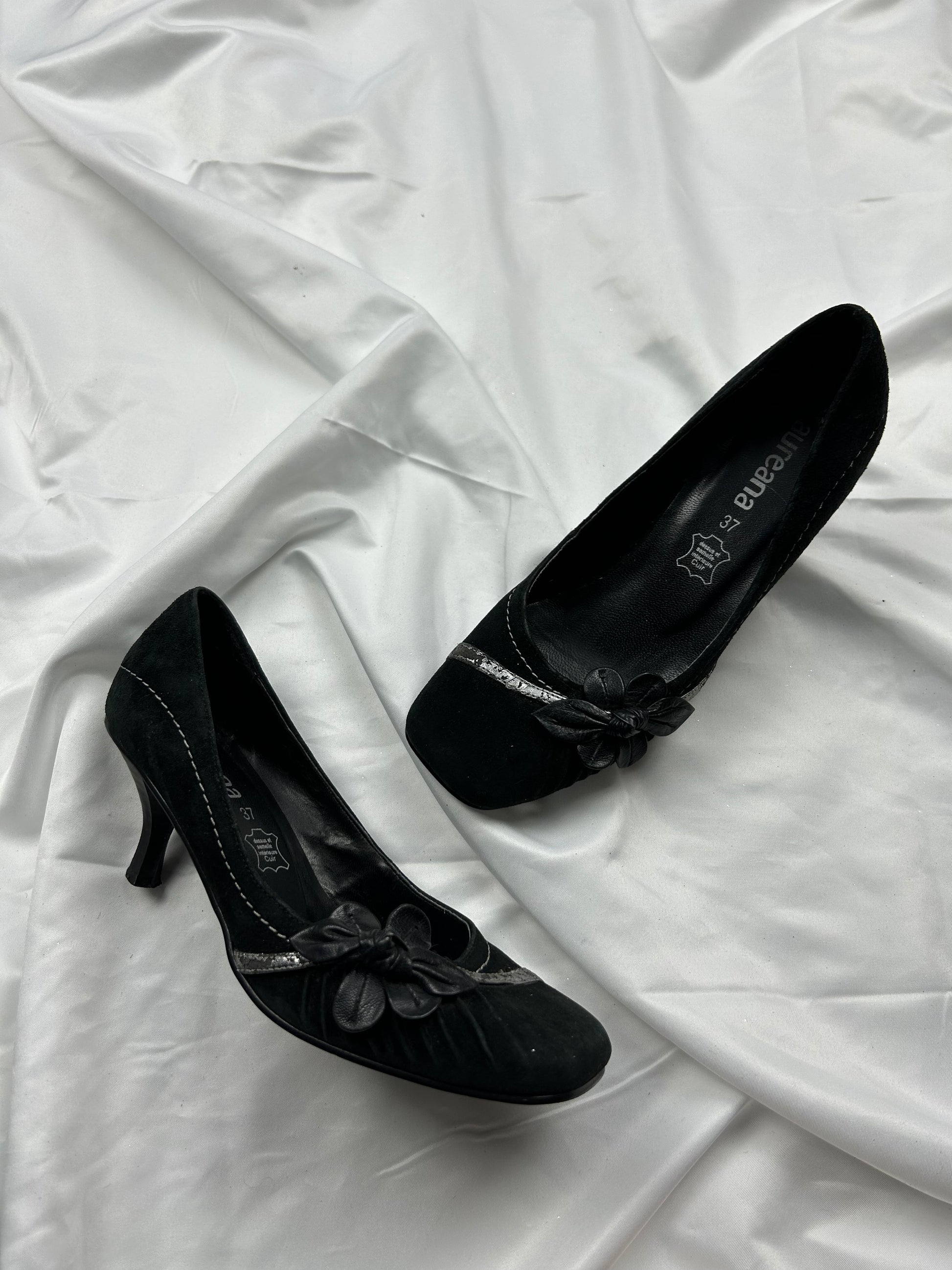 Black real leather square toes shoes (37)