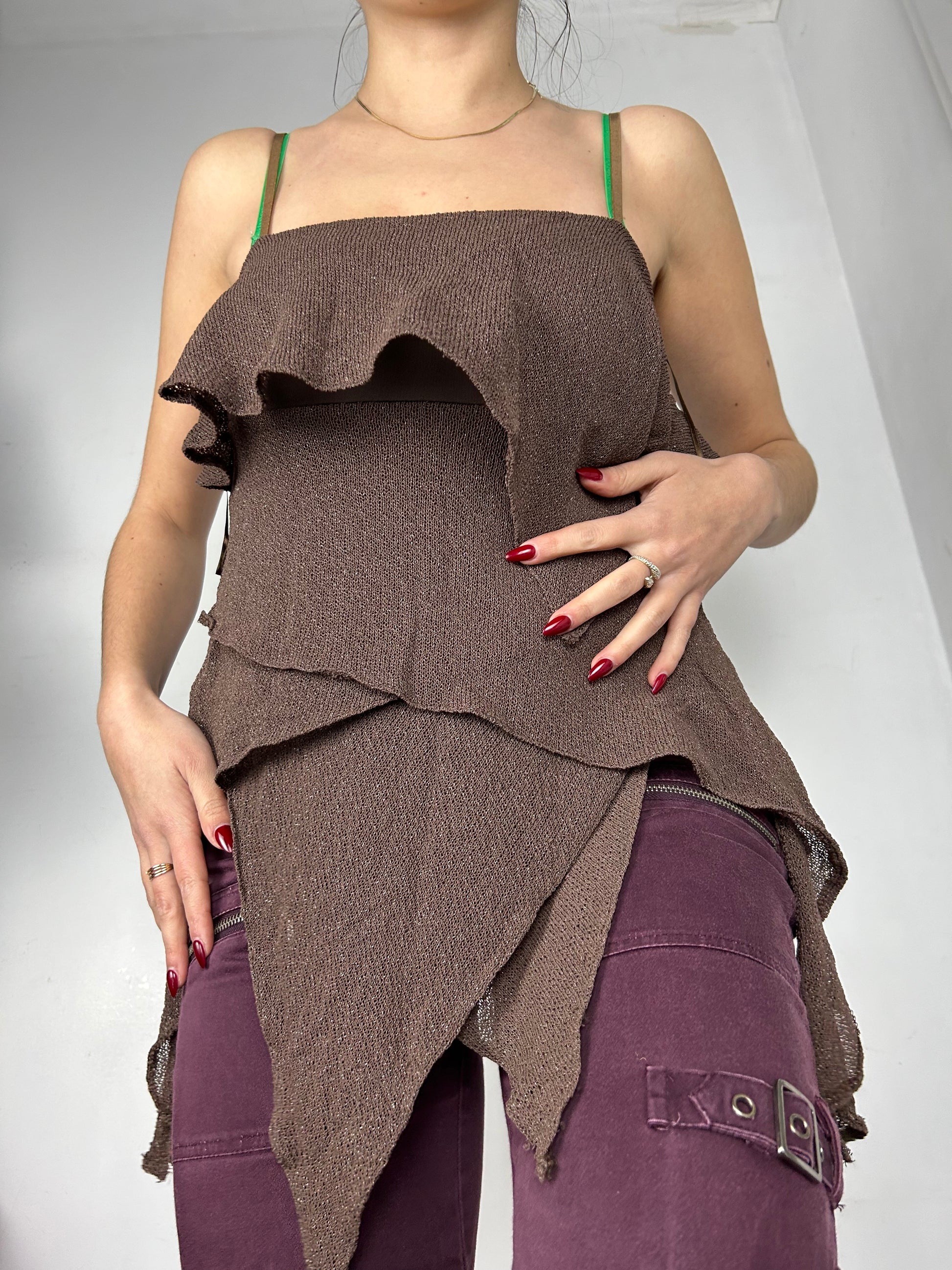 Brown asymmetric cami top (S/M)