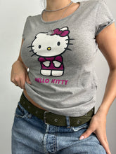 Load image into Gallery viewer, Hello Kitty grey stretchy tee 90s y2k vintage (S/M)