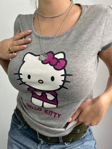 Hello Kitty grey stretchy tee 90s y2k vintage (S/M)