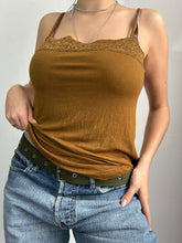 Load image into Gallery viewer, Brown camel mesh cami top 90s y2k vintage (M/L)