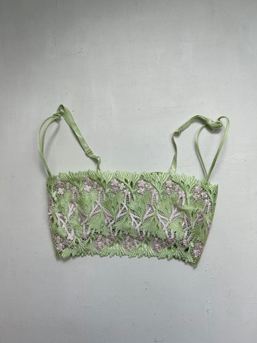 Green lace embroidered padded crop top lingerie bra (S)