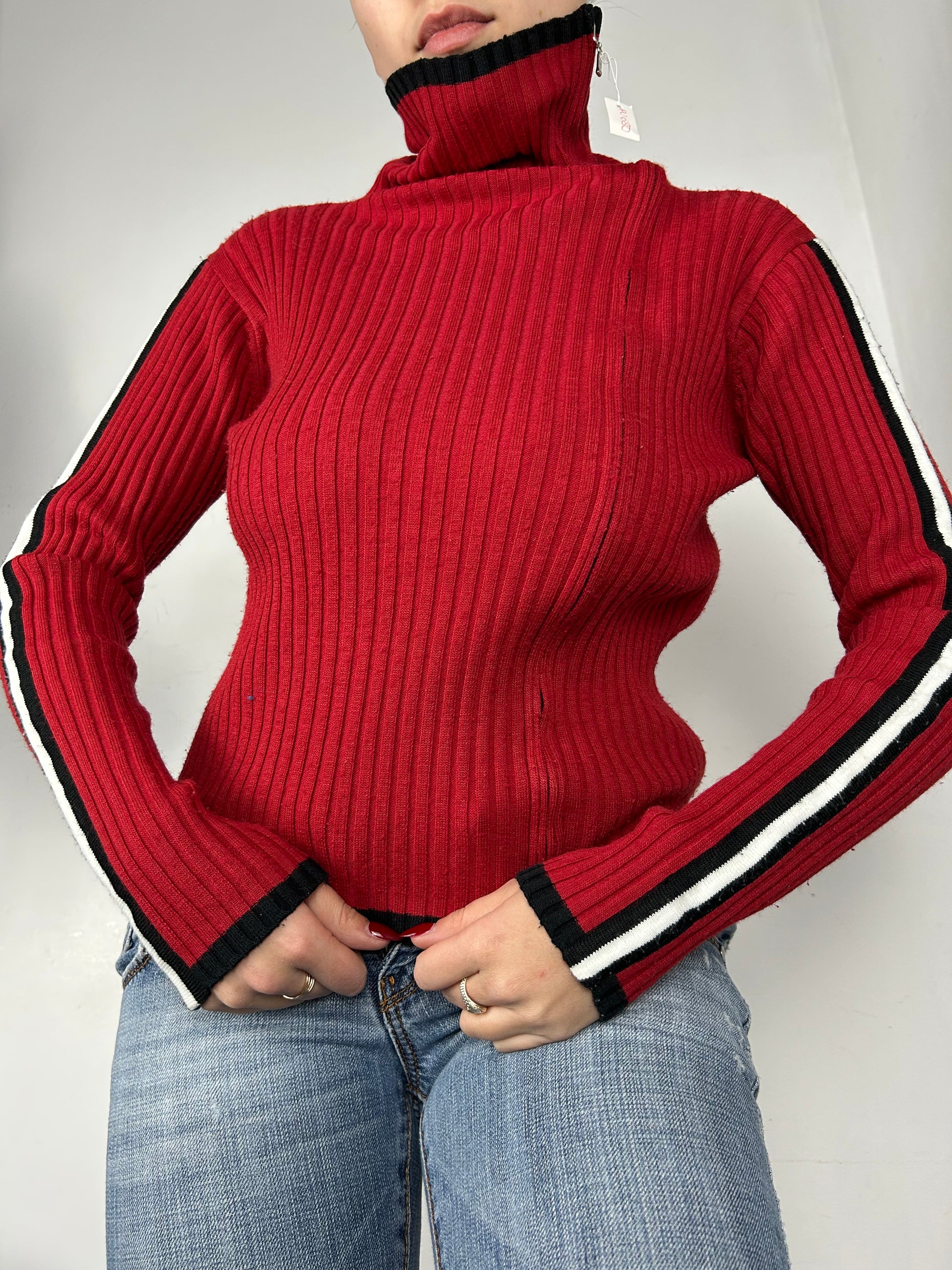 Red zip up turtleneck  jumper (S/M)