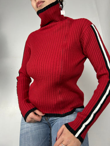 Red zip up turtleneck  jumper (S/M)