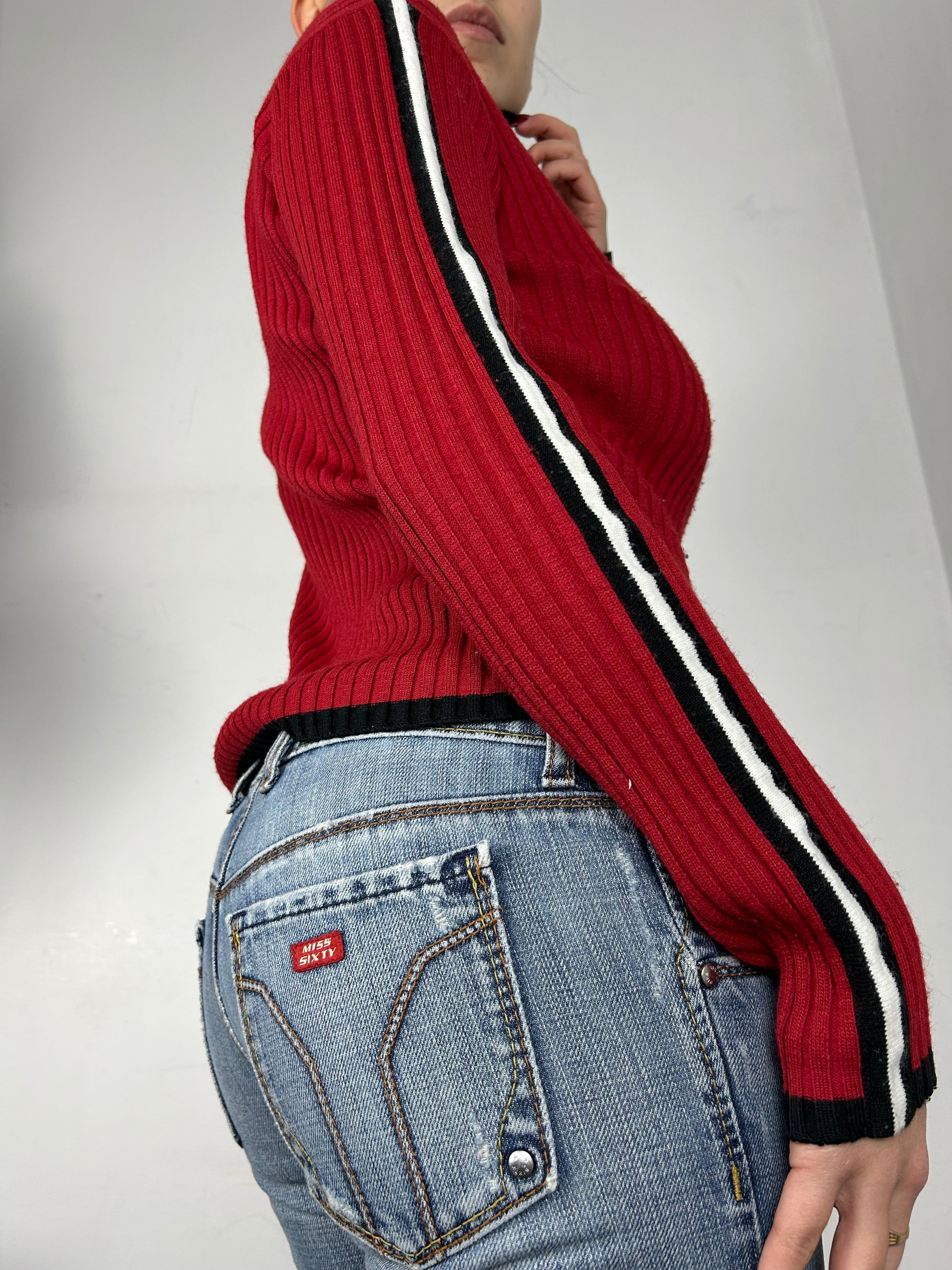 Red zip up turtleneck  jumper (S/M)