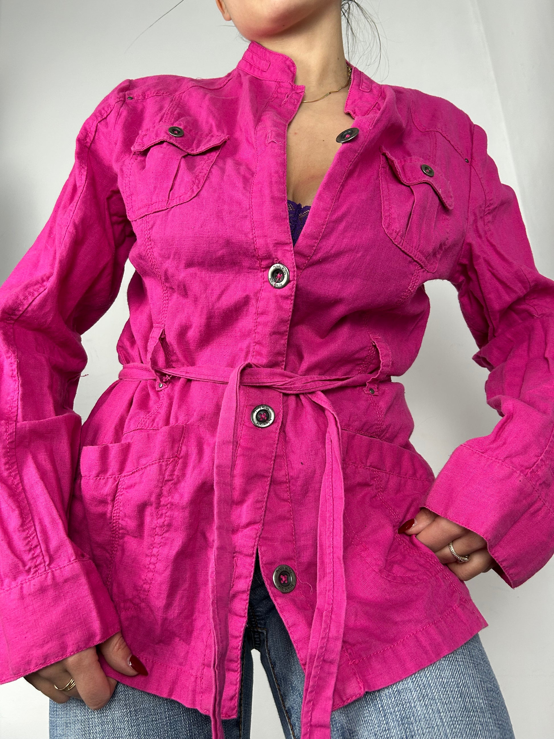 Pink linen trench jacket with belt (L)