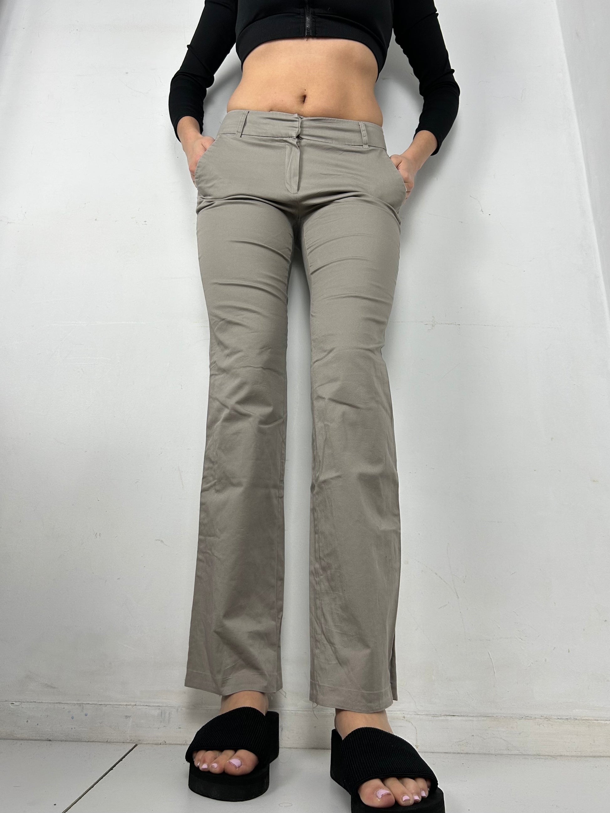 Beige low rise bootcut office pants (S)