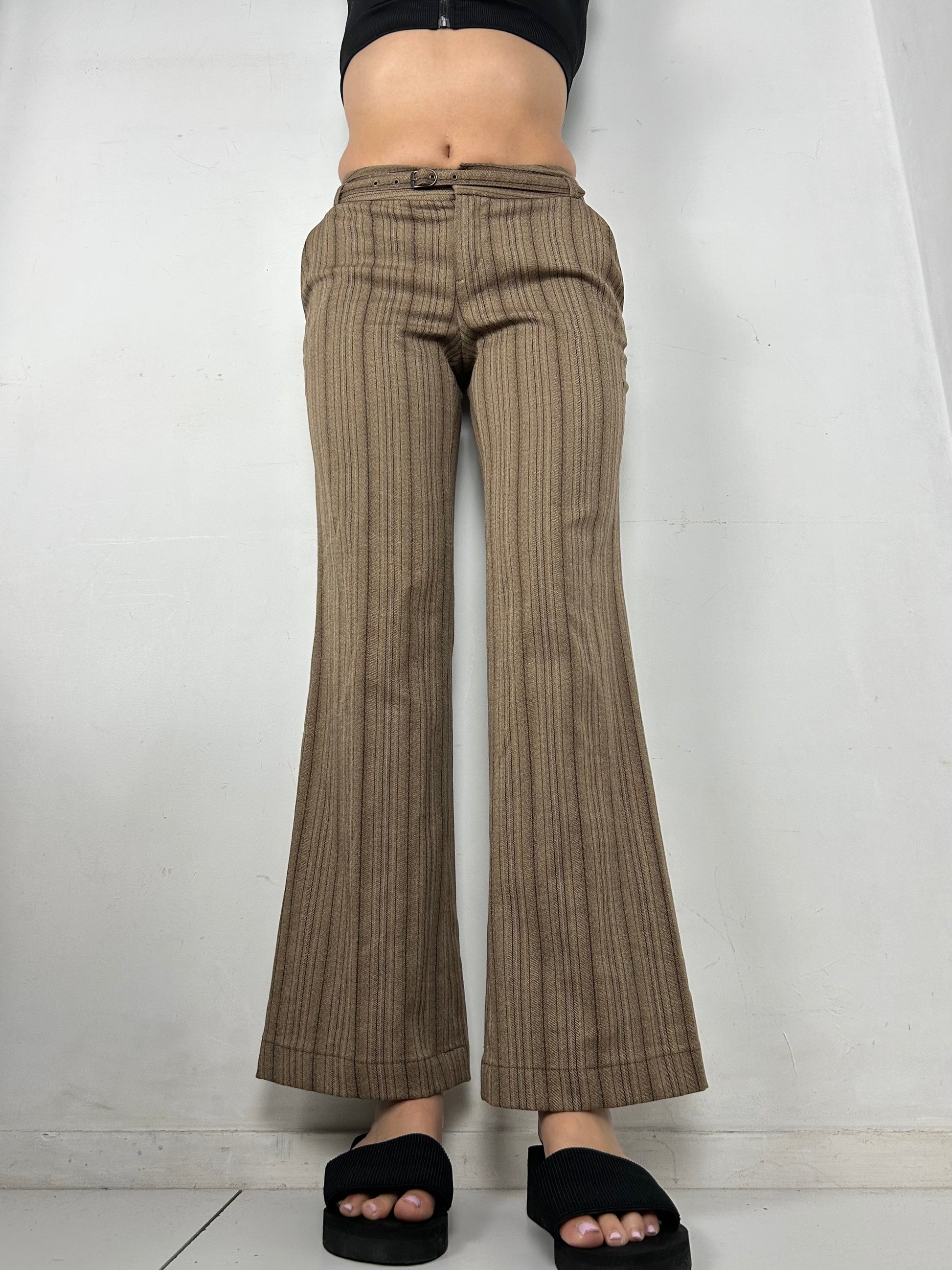 Brown striped low rise office pants wit belt (XS)