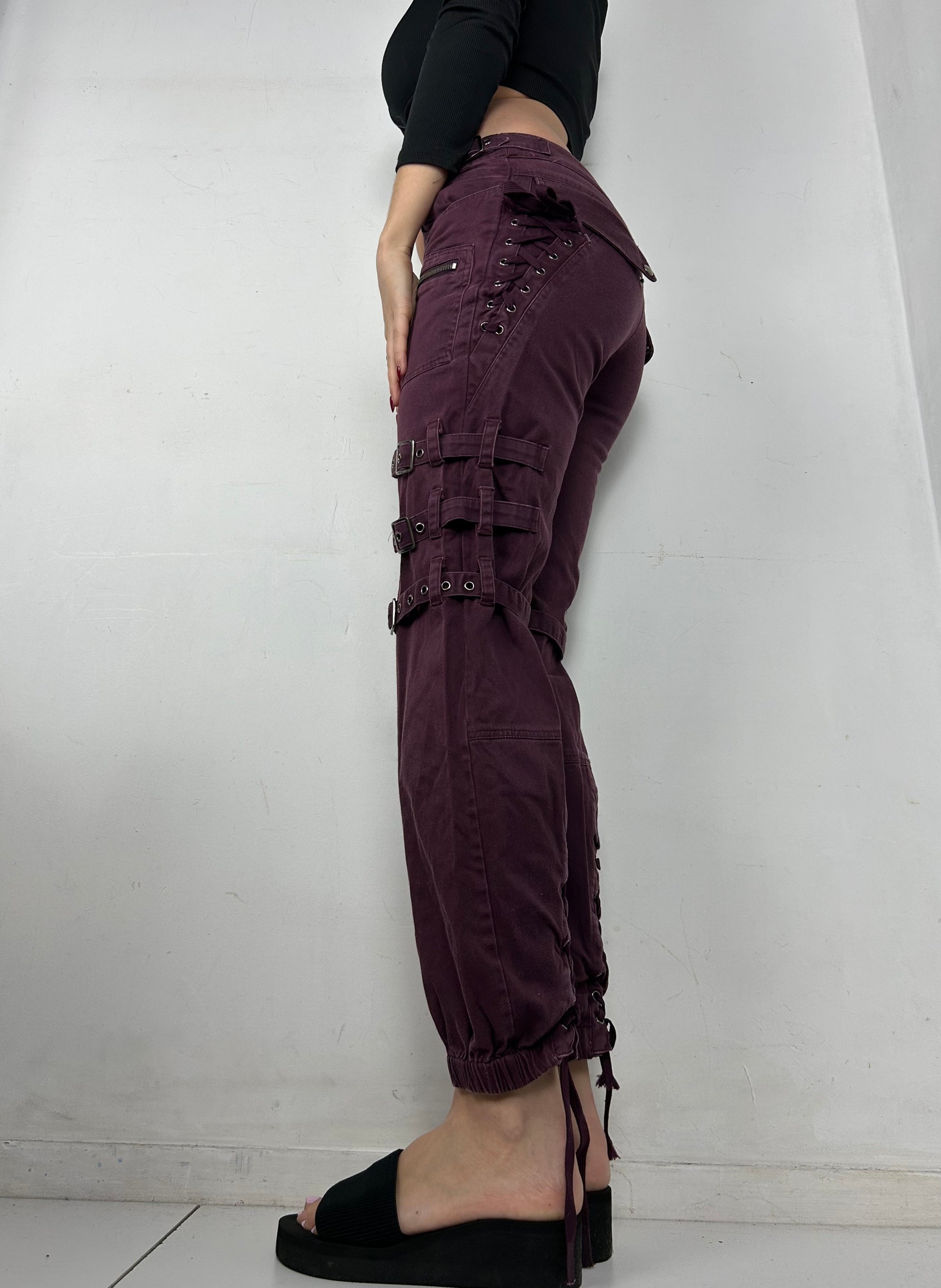 Lace up low rise utility pants