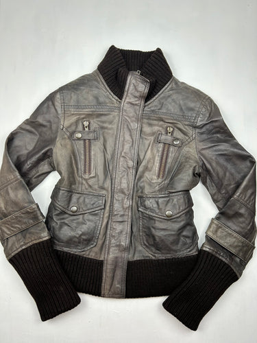 Brown 100% real leather biker jacket (XS)