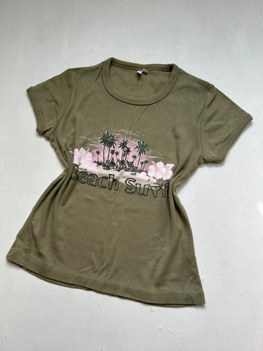 Khaki graphic print stretchy tee  (S/M)