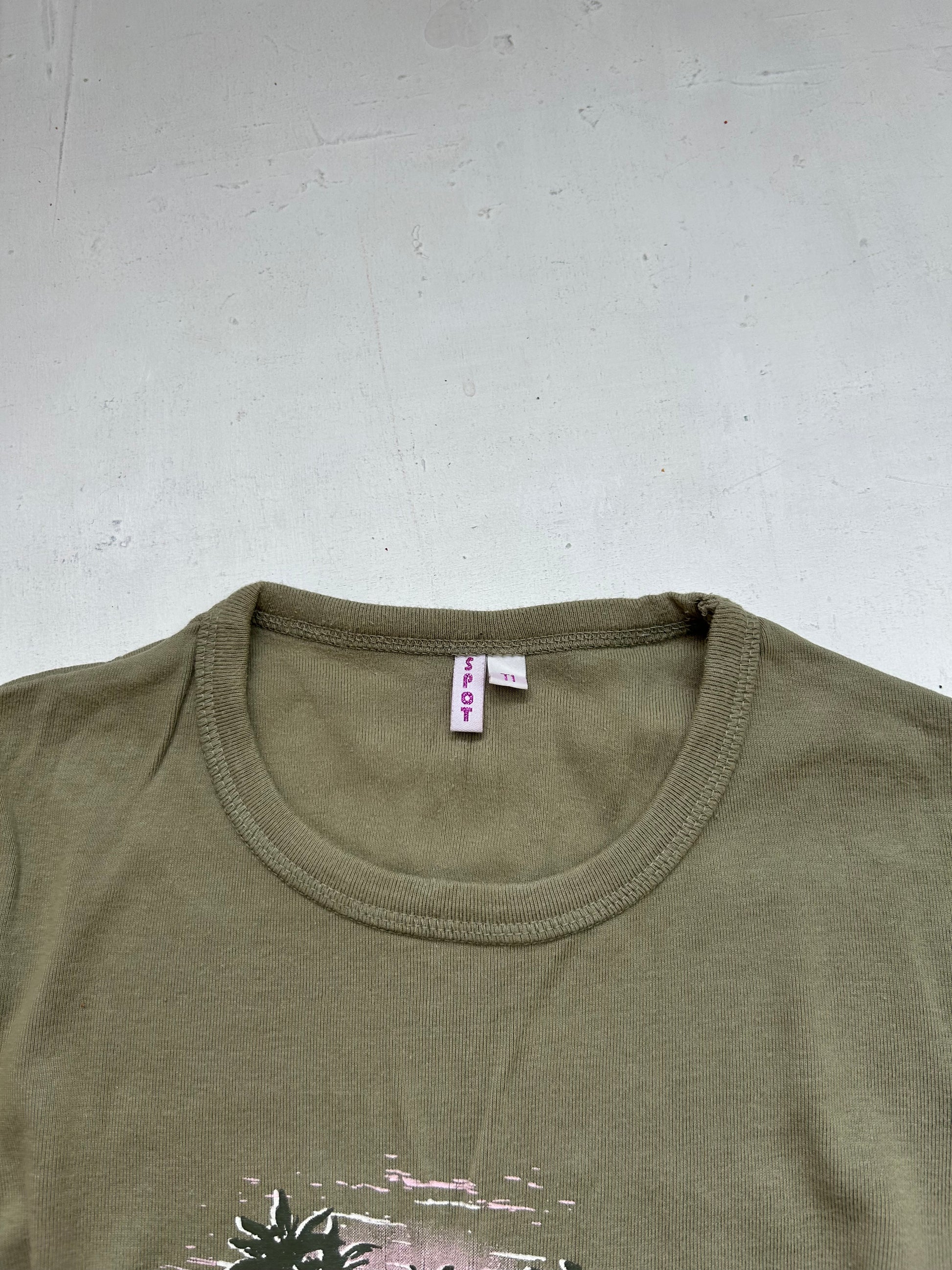 Khaki graphic print stretchy tee  (S/M)