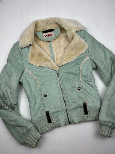 Baby blue suede faux fur winter coat (S/M)