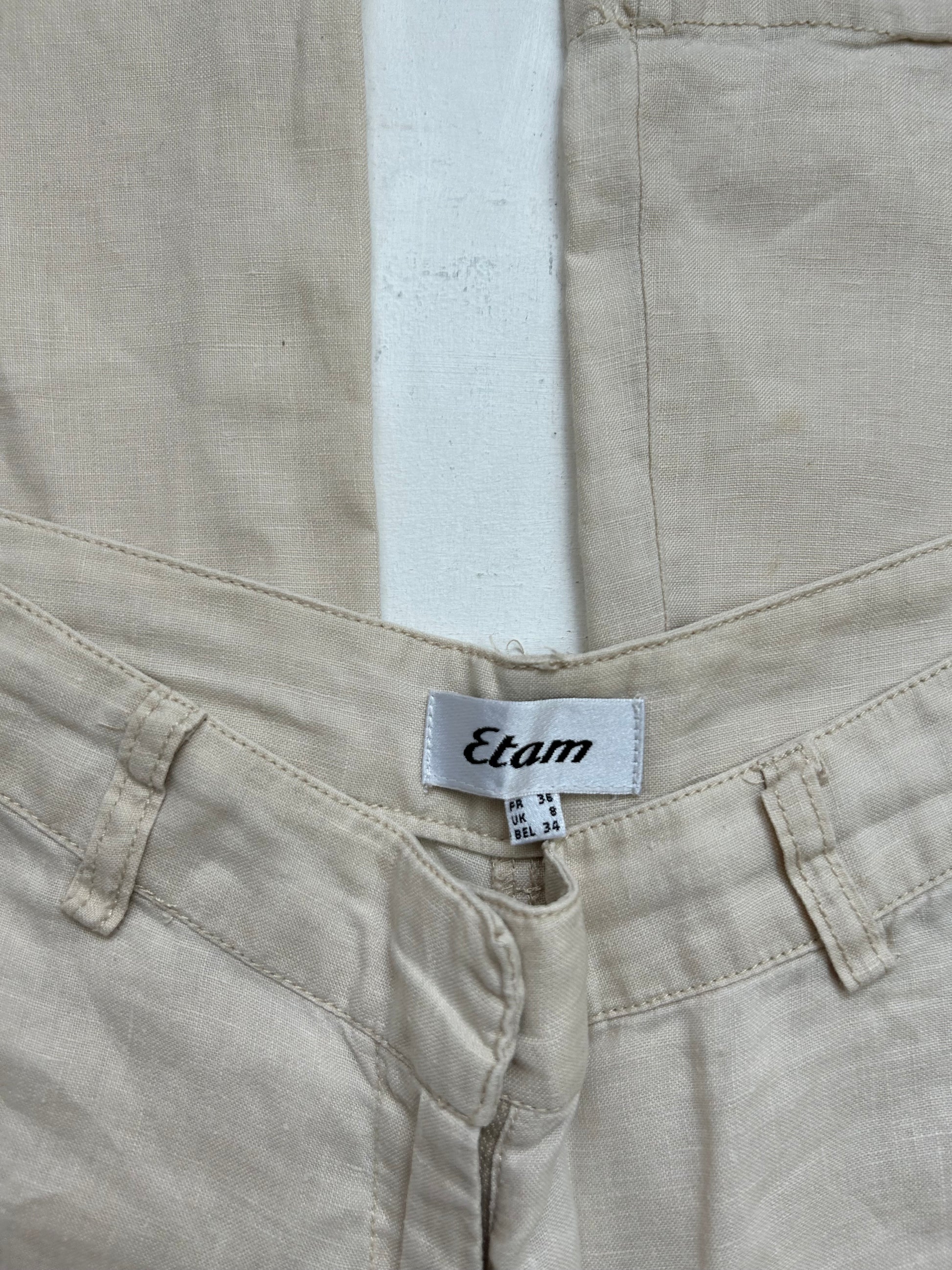 Beige cream linen  low waist baggy flare / bootcut pants (S)